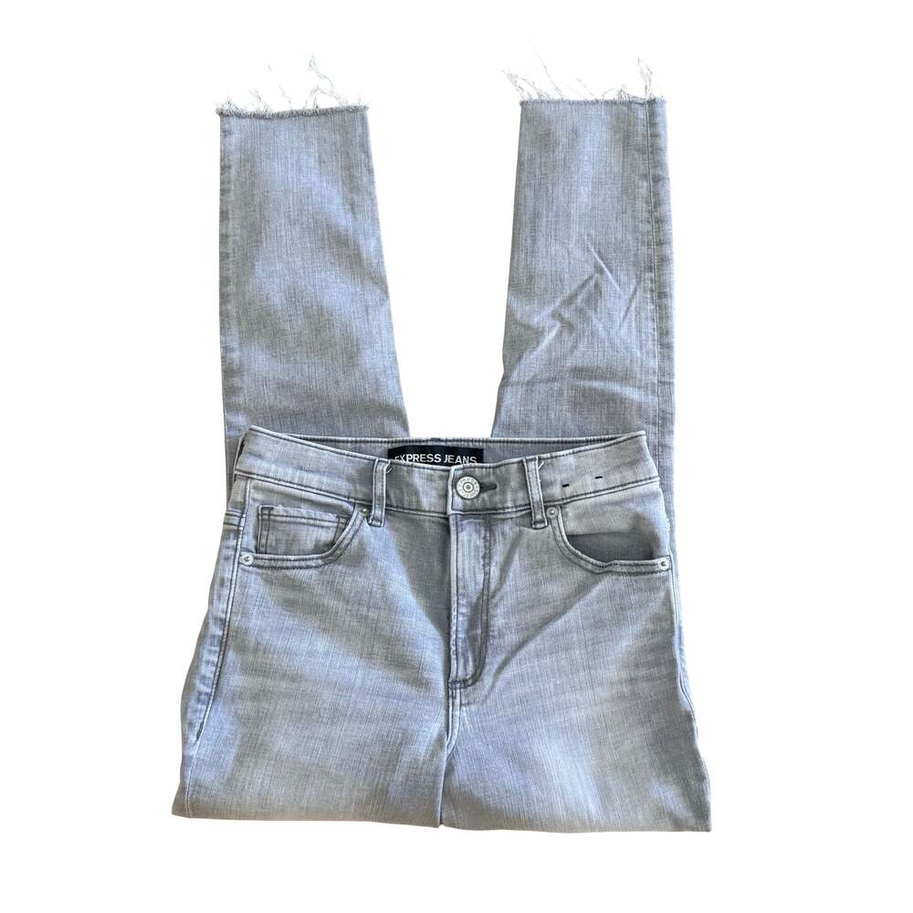 Express Jeans Women's Grey High Rise Raw Hem Ankle Jeans size 2